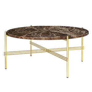 TS Coffee Table, Brown Emperador Marble/Brass, ⌀ 80 cm