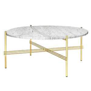 TS Coffee Table, White Carrara Marble/Brass, ⌀ 80 cm