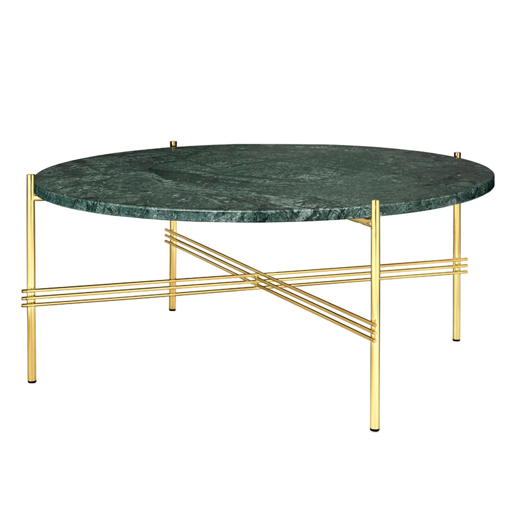 Gubi TS Coffee Table Green Guatemala Marble/Brass, ⌀ 80 cm