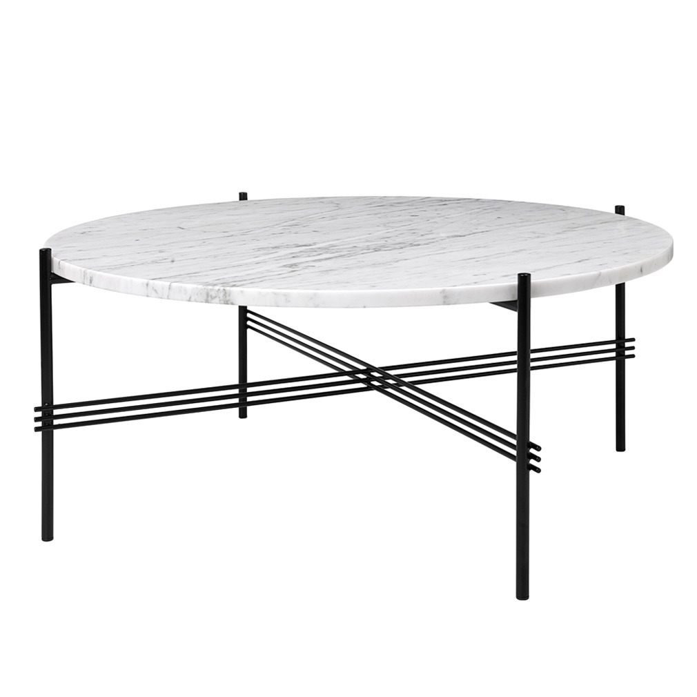 Gubi TS Coffee Table White Carrara Marble/Black, ⌀ 80 cm
