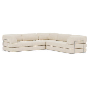 CozyPad-vuodesohva, Corduroy-kangas 594 ivory, 312 x 312 cm / käsinojilla