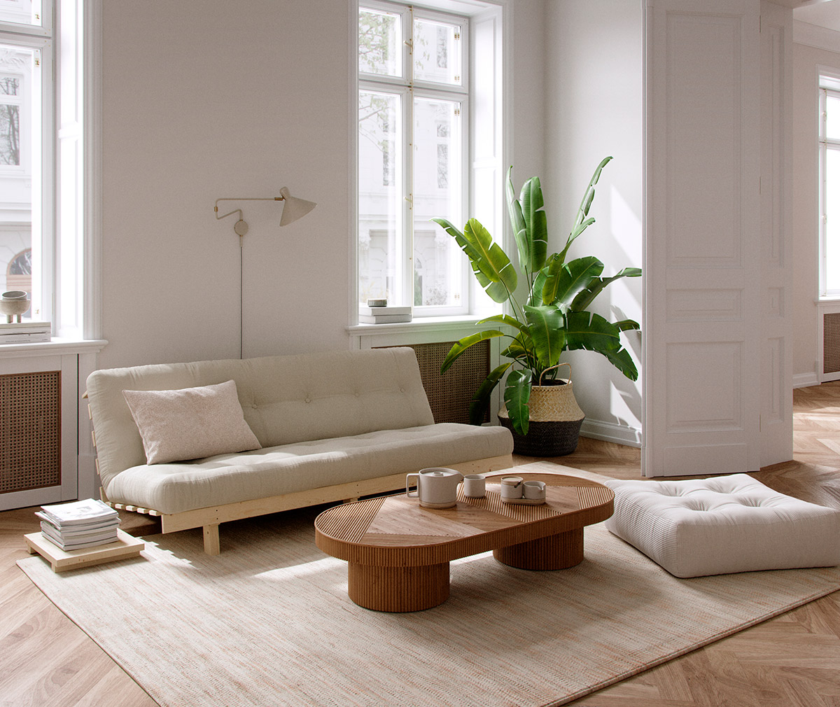 Beige futon shop sofa