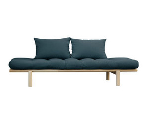 Pace Futon Sofa, Petrol Blue / Pine