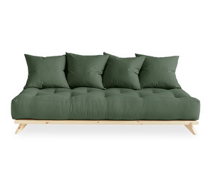 Senza Futon Sofa, Olive Green / Pine