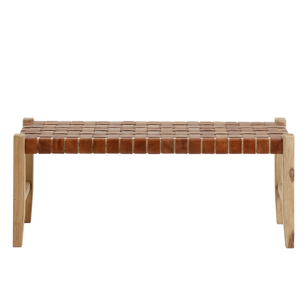 Kave Home Calixta Bench Brown Leather, W 120 cm
