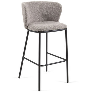 Ciselia Bar Stool, Light Grey / Black Metal, H 75 cm