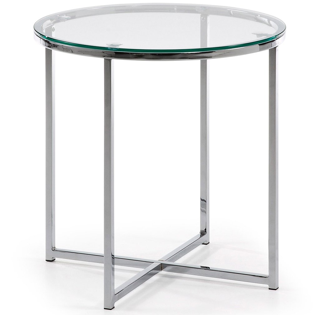 Small round glass and shop chrome side table
