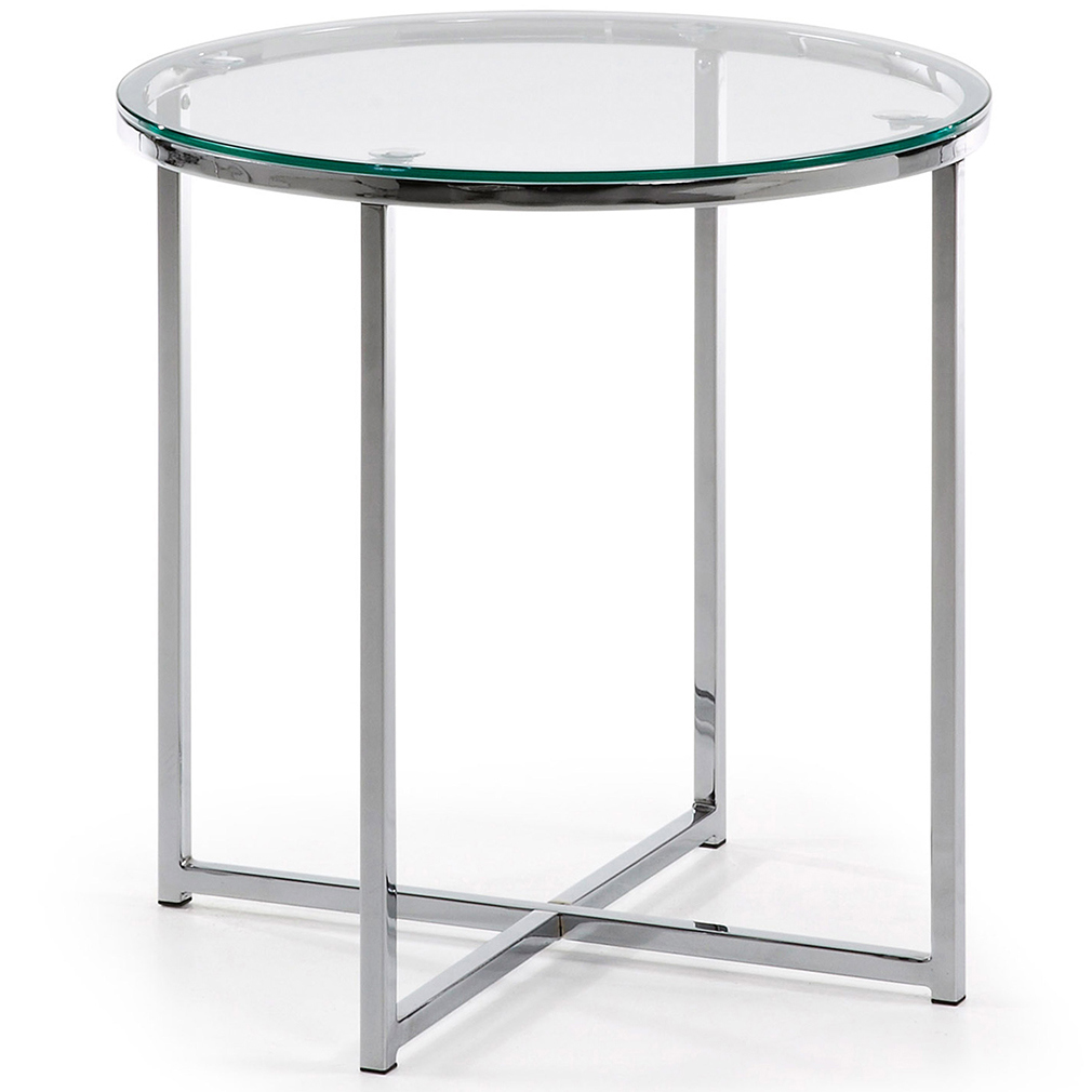 Kave Home Divid-sivupöytä kirkas lasi / kromi, ⌀ 50 cm