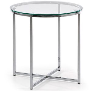 Divid Side Table, Clear Glass / Chrome, ø 50 cm