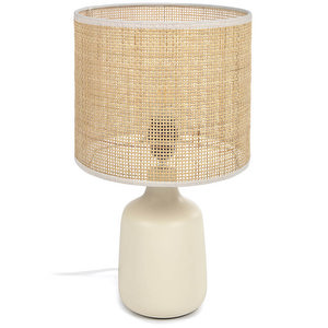 Erna Table Lamp, White/Bamboo