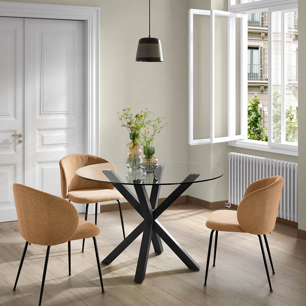 Kave Home Argo Dining Table Black Glass Veps l inen