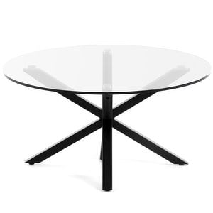 Argo Coffee Table, Clear Glass / Black Metal, ø 82 cm