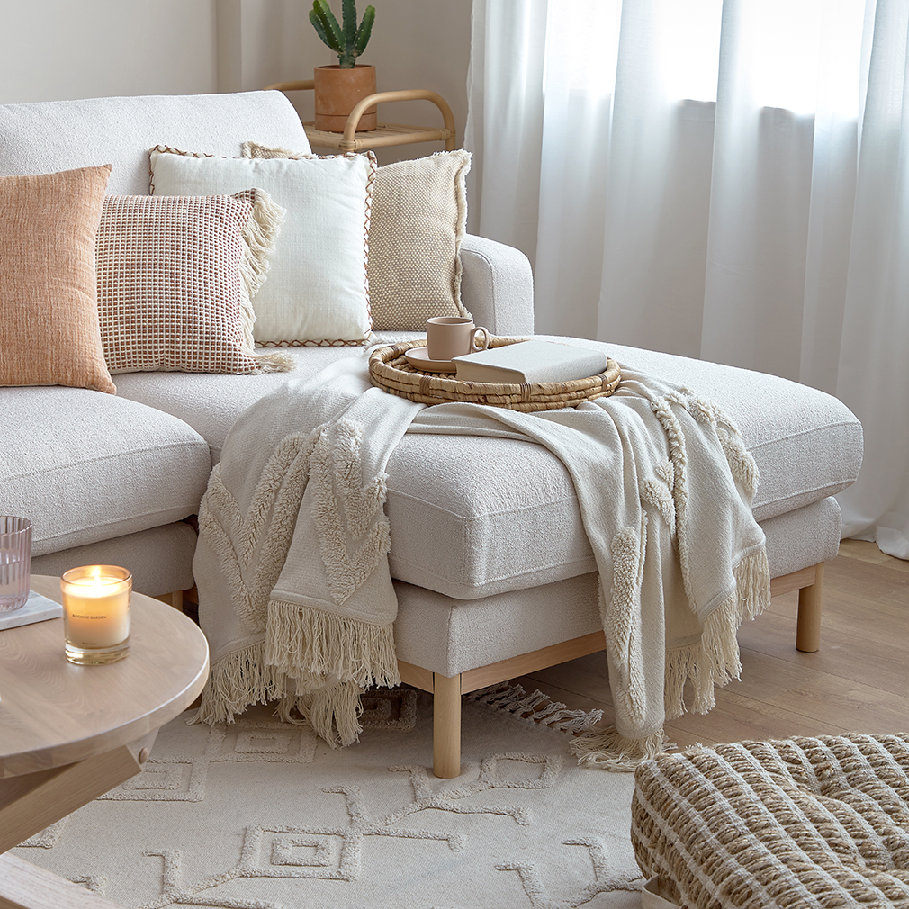 Kave Home Mihaela Chaise Sofa White Veps l inen