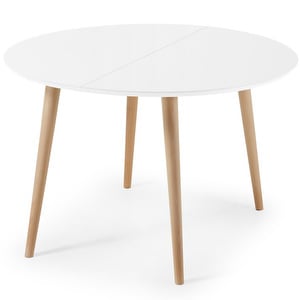 Oqui Extendable Dining Table, White/Beech, ø 120 (200 x 120) cm