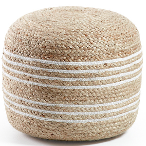 Saht Pouf, Natural/White, ø 45 cm