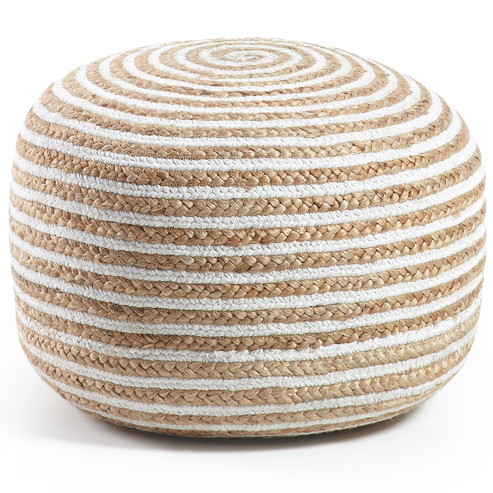 Kave Home Saht Pouf White/Natural, ø 50 cm