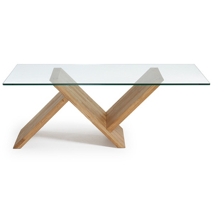 Waley Coffee Table, Clear Glass / Oak, 120 x 70 cm