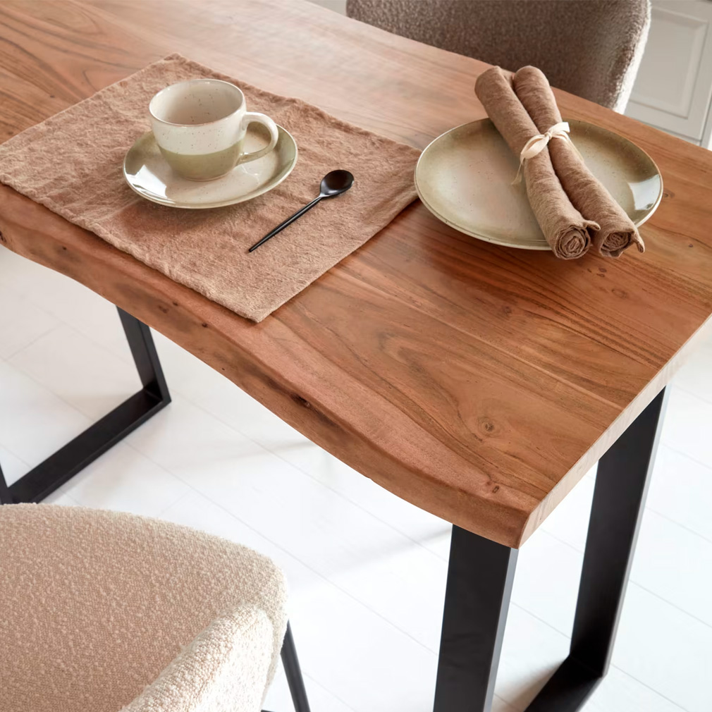 BYO TABLE D LEG 120×60 OAK Kave Home Alaia Bar Table, Acacia / Black Steel | Vepsäläinen