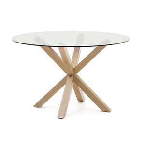 Argo-ruokapöytä, kirkas lasi / puunvärinen teräs, ⌀ 120 cm
