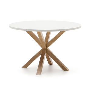 Argo-ruokapöytä, valkoinen melamiini / puunvärinen teräs, ⌀ 120 cm