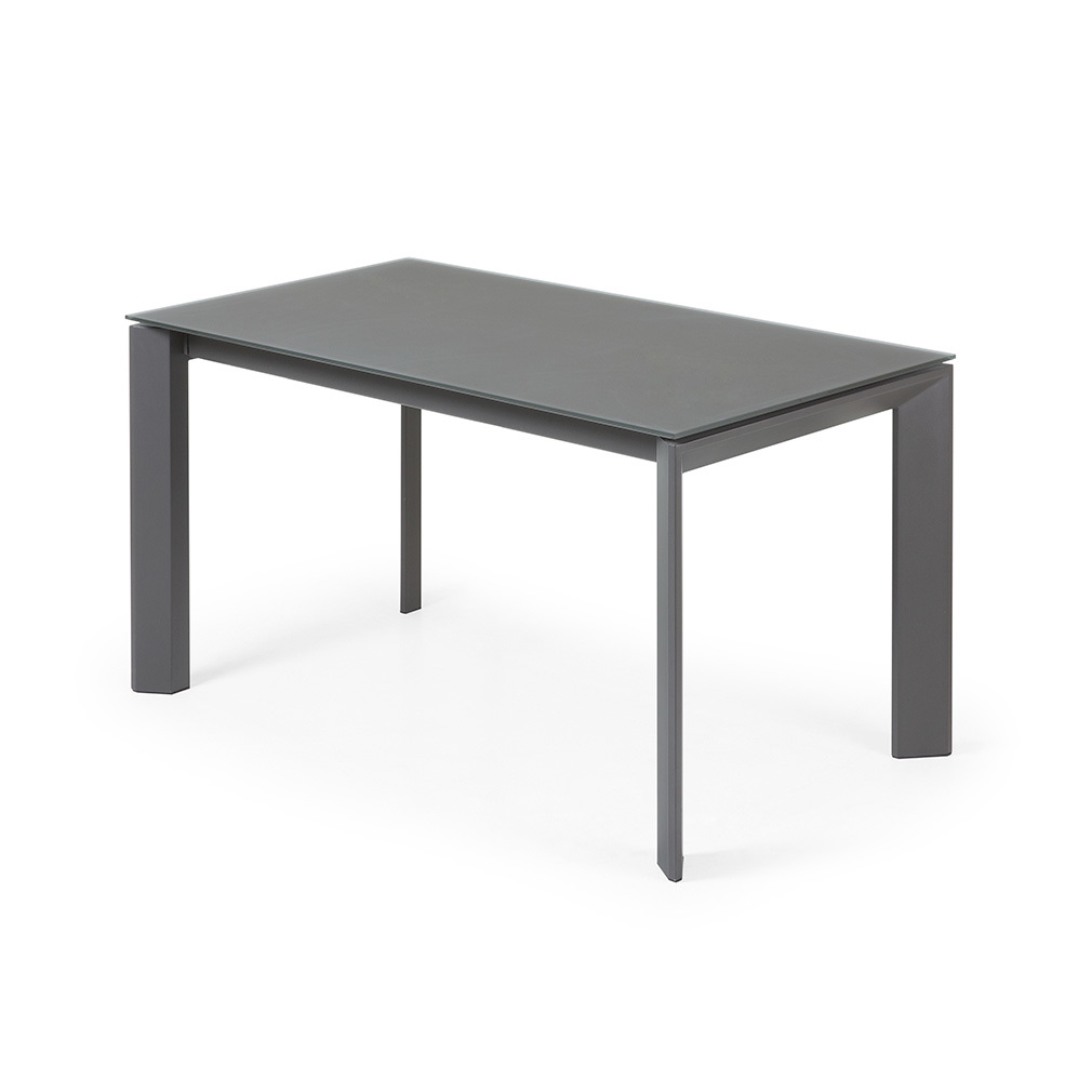 Kave Home Axis- jatkettava ruokapöytä harmaa lasi/tummanharmaa, 90 x 140/200 cm