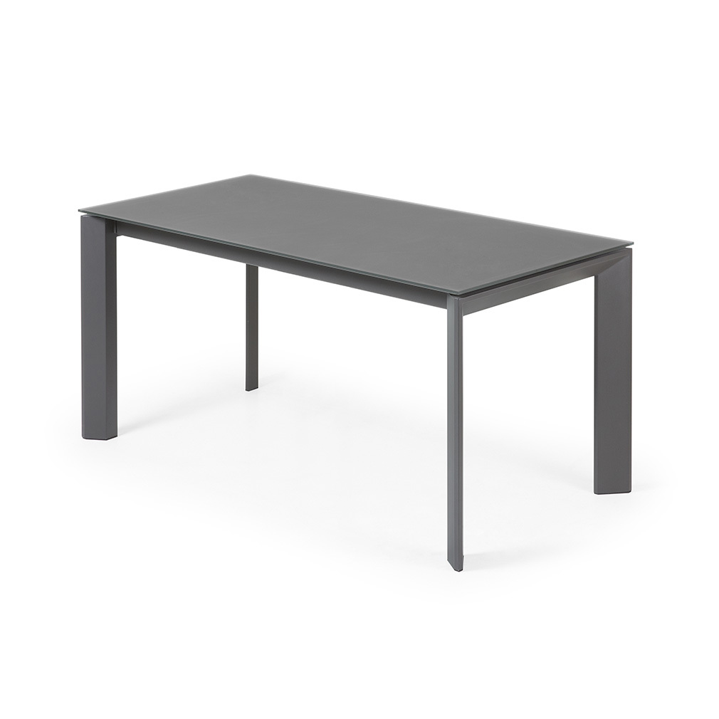Kave Home Axis- jatkettava ruokapöytä harmaa lasi/tummanharmaa, 90 x 160/220 cm