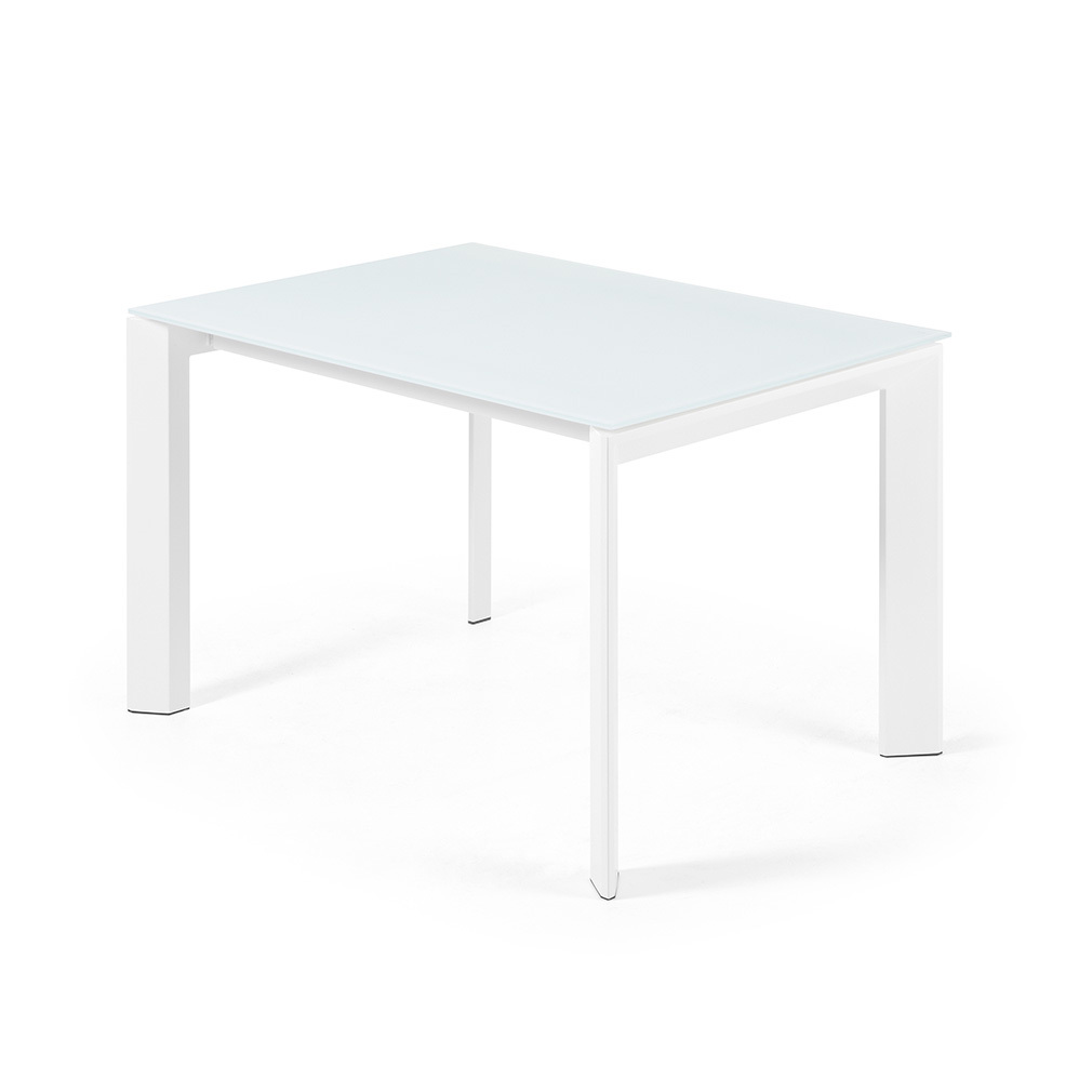 Kave Home Axis- jatkettava ruokapöytä valkoinen lasi/valkoinen, 80 x 120/180 cm