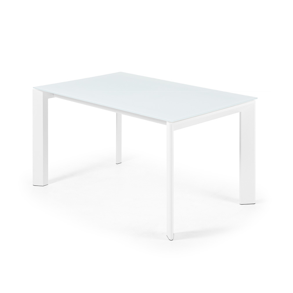 Kave Home Axis- jatkettava ruokapöytä valkoinen lasi/valkoinen, 90 x 140/200 cm