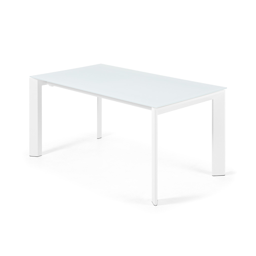 Kave Home Axis- jatkettava ruokapöytä valkoinen lasi/valkoinen, 90 x 160/220 cm