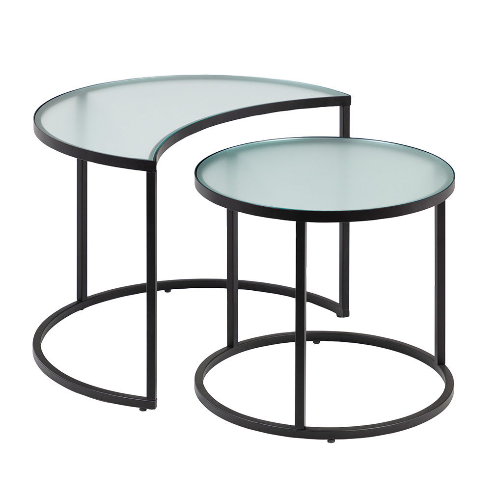 Kave Home Bast Side Table Set Glass/Black, 2 pcs