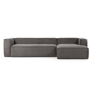 Blok Chaise Sofa, Grey Corduroy, W 330 cm / Right