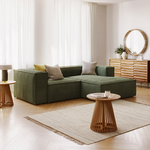 Blok Chaise Sofa, Green Corduroy, W 240 cm / Right