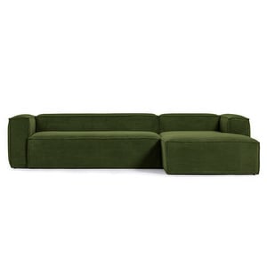 Blok Chaise Sofa, Green Corduroy, W 330 cm / Right