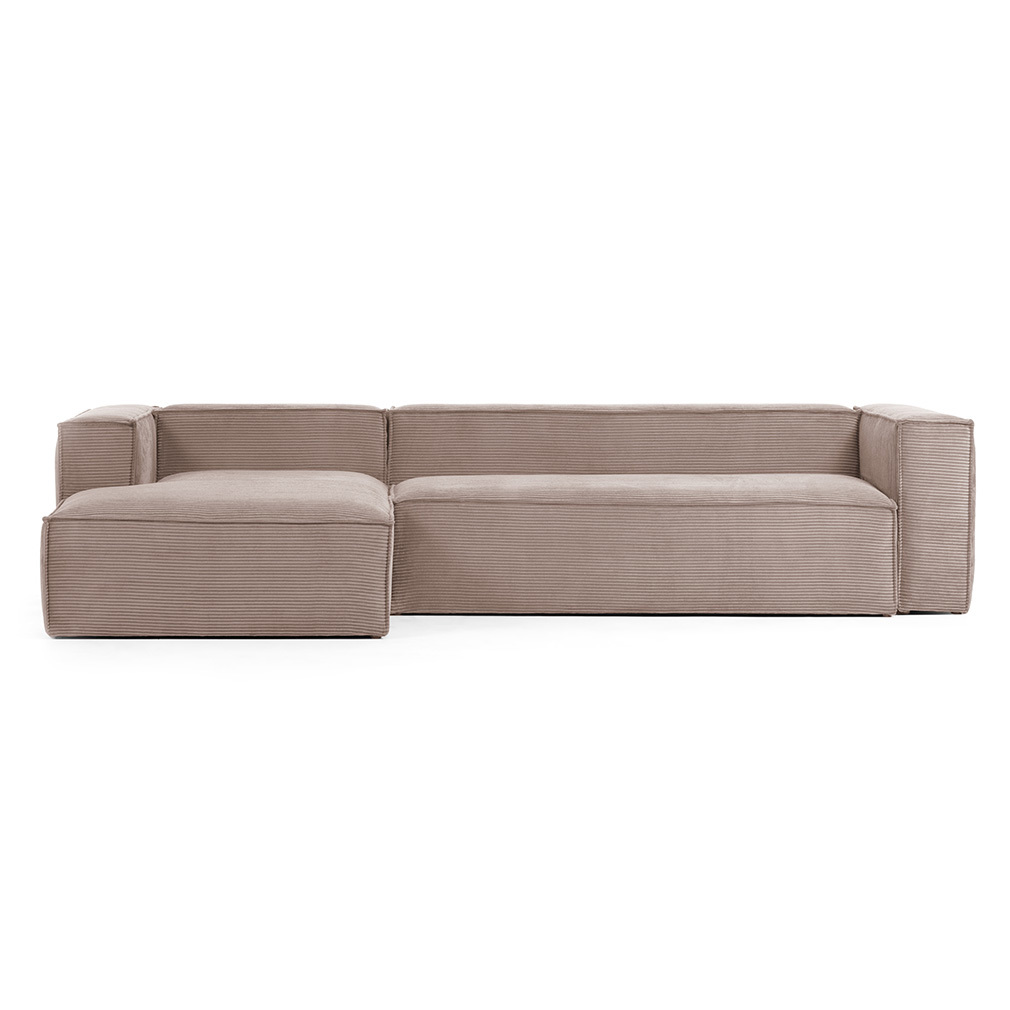 Kave Home Blok-divaanisohva vaaleanpunainen vakosametti, L 330 cm/vasen