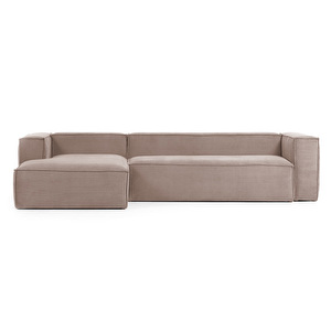 Blok Chaise Sofa, Pink Corduroy, W 330 cm / Left
