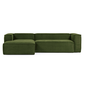 Blok Chaise Sofa, Green Corduroy, W 300 cm / Left