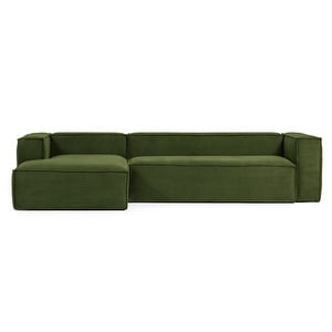 Blok Chaise Sofa, Green Corduroy, W 330 cm / Left
