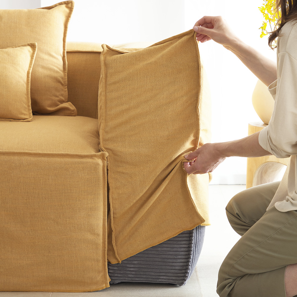 Kave Home Blok Chaise Sofa Cover Mustard Yellow Linen Vepsalainen