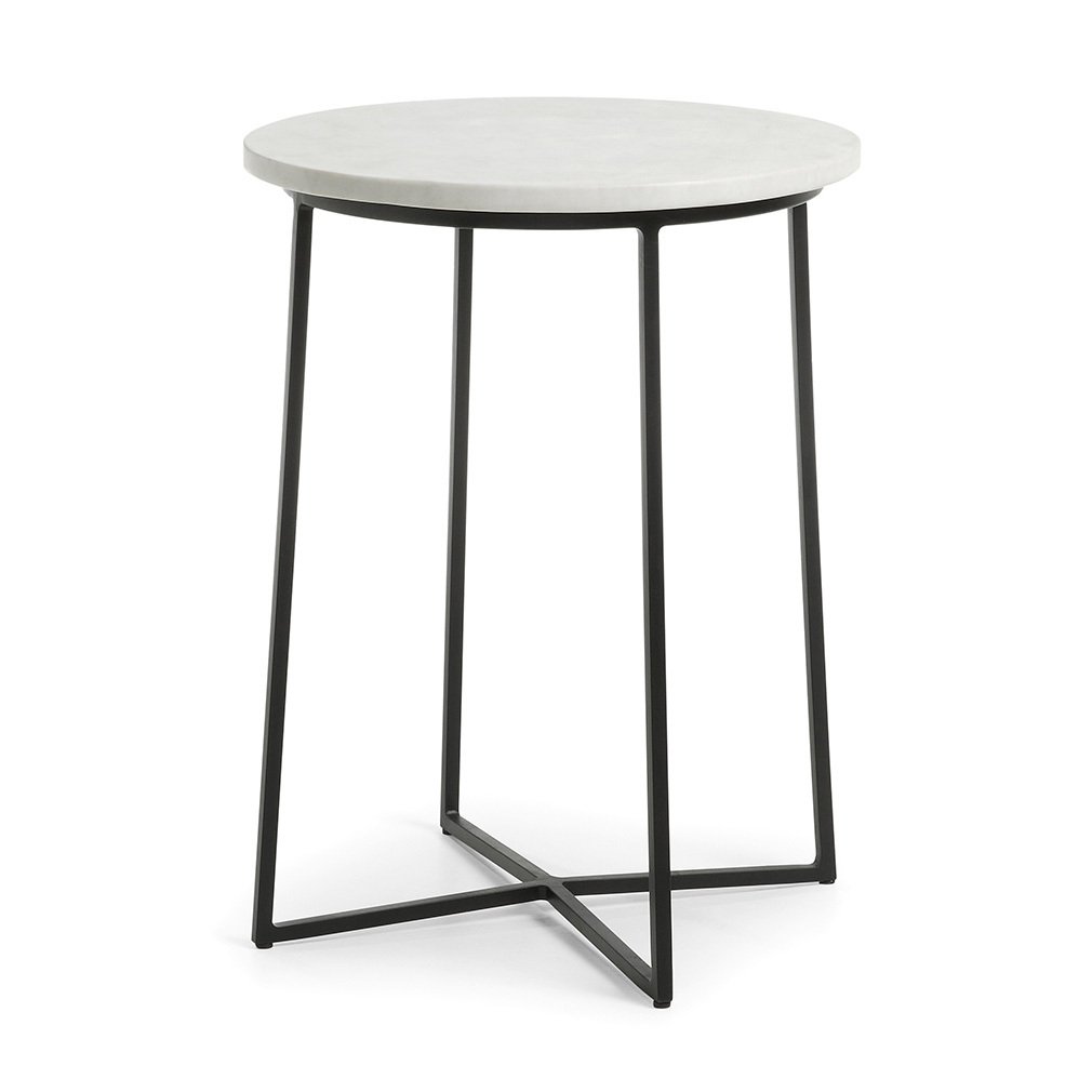Kave Home Bryson-sivupöytä valkoinen/musta, ⌀ 41 cm