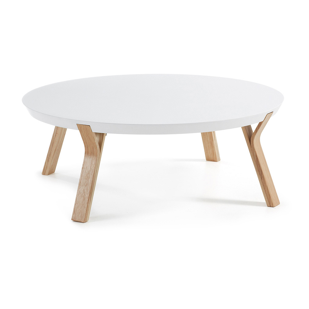 Kave Home Dilos-sohvapöytä valkoinen/saarni, ⌀ 90 cm