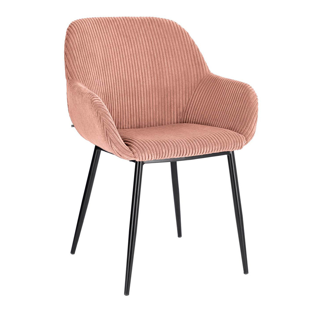 Kave Home Konna-tuoli vaaleanpunainen vakosametti/musta