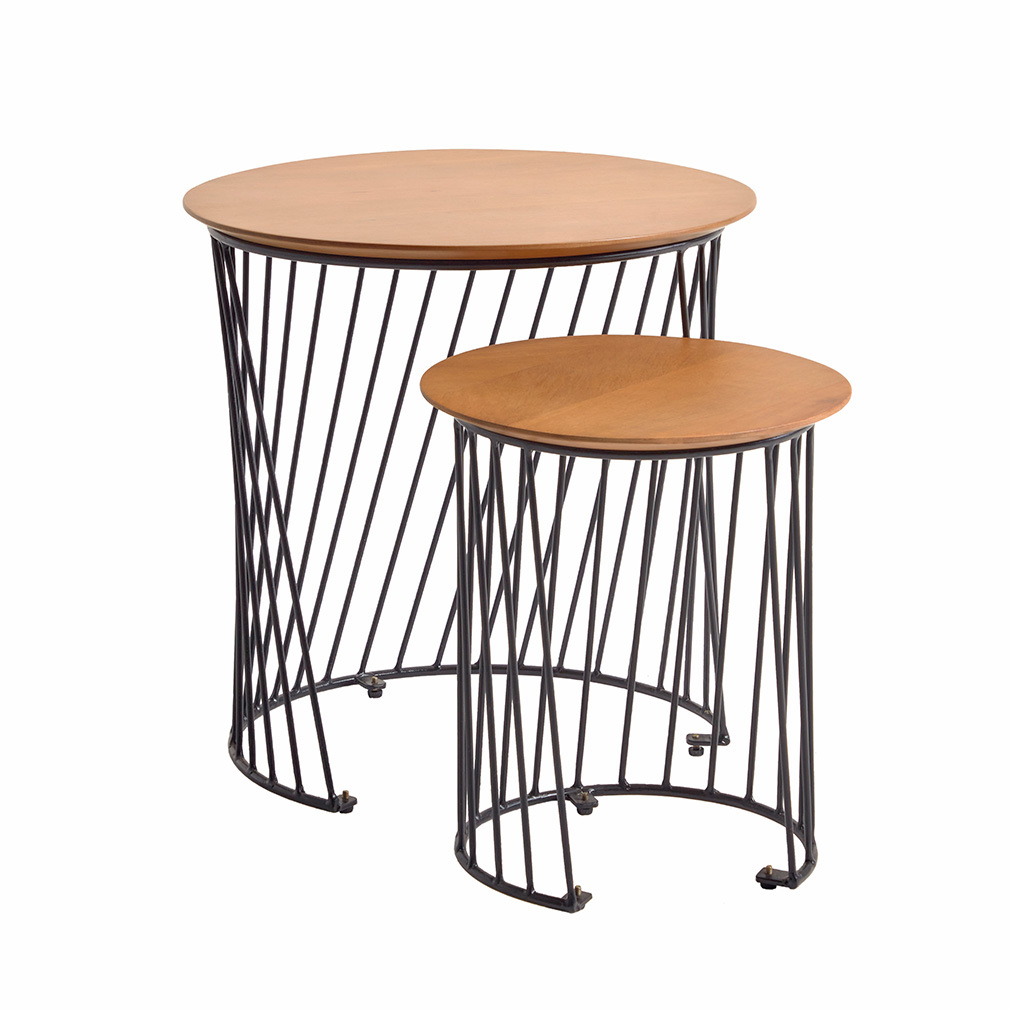 Kave Home Leska Side Table Set Mango/Black, 2 pcs