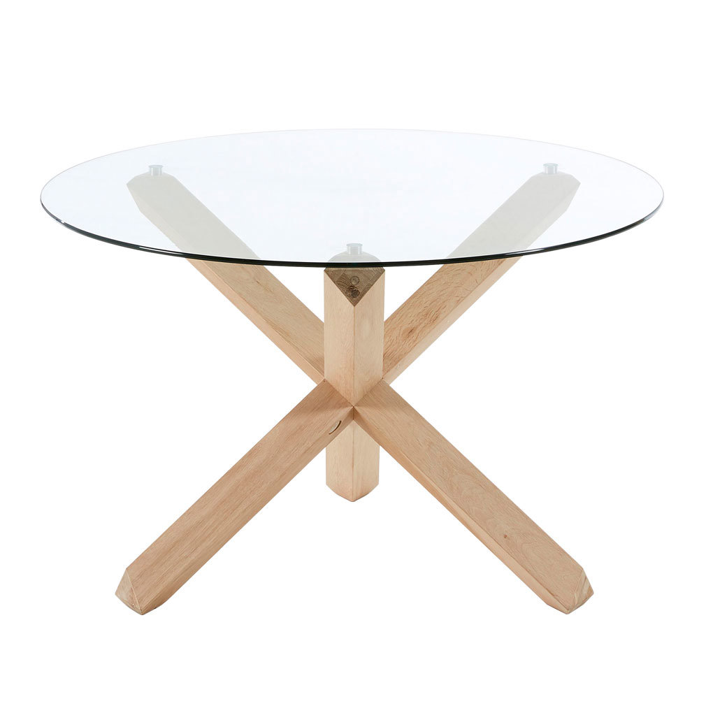 Kave Home Lotus-ruokapöytä lasi/tammi, ⌀ 120 cm