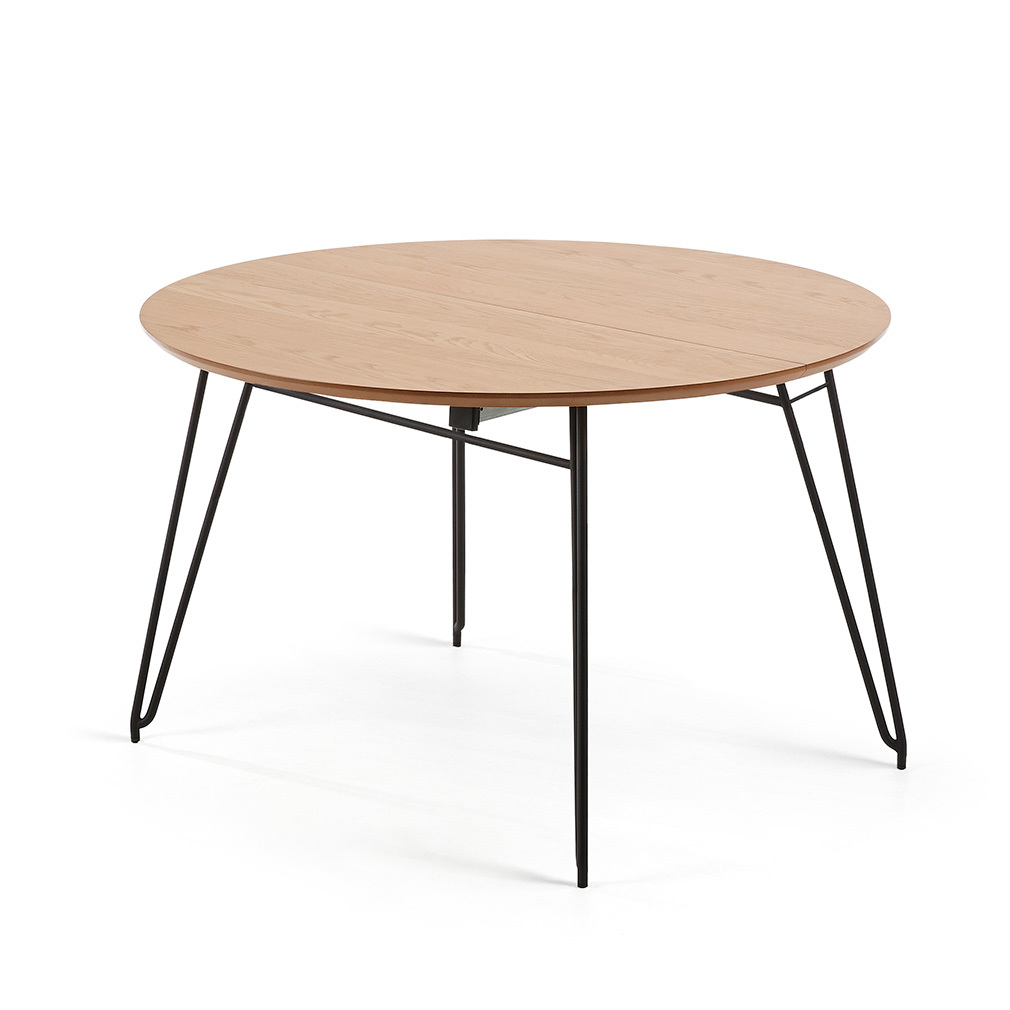 Kave Home Novac Extendable Dining Table Oak/Black, 120 x 120/200 cm