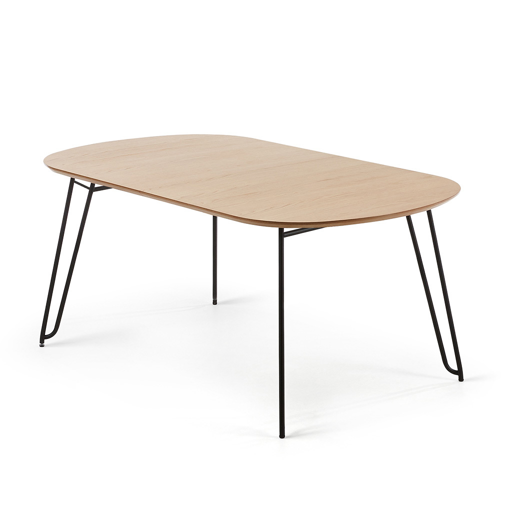 Kave Home Novac- jatkettava ruokapöytä tammi/musta, 100 x 170/320 cm