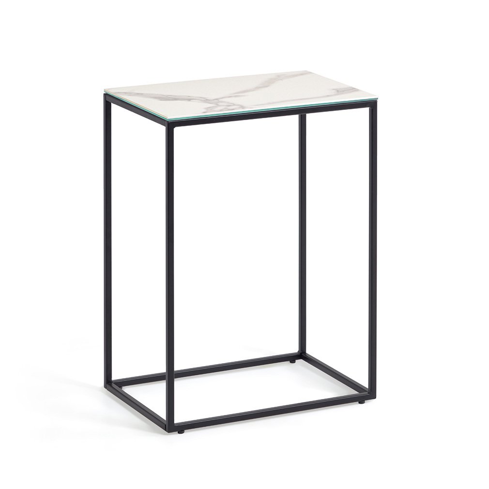 Kave Home Rewena Side Table White/Black, 45 x 30 cm
