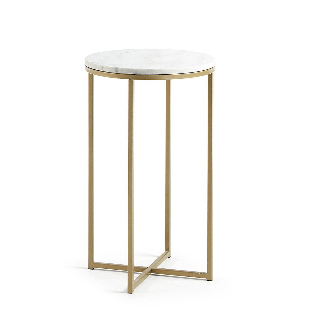 Kave Home Sheffield Side Table Marble/Gold, ⌀ 43 cm