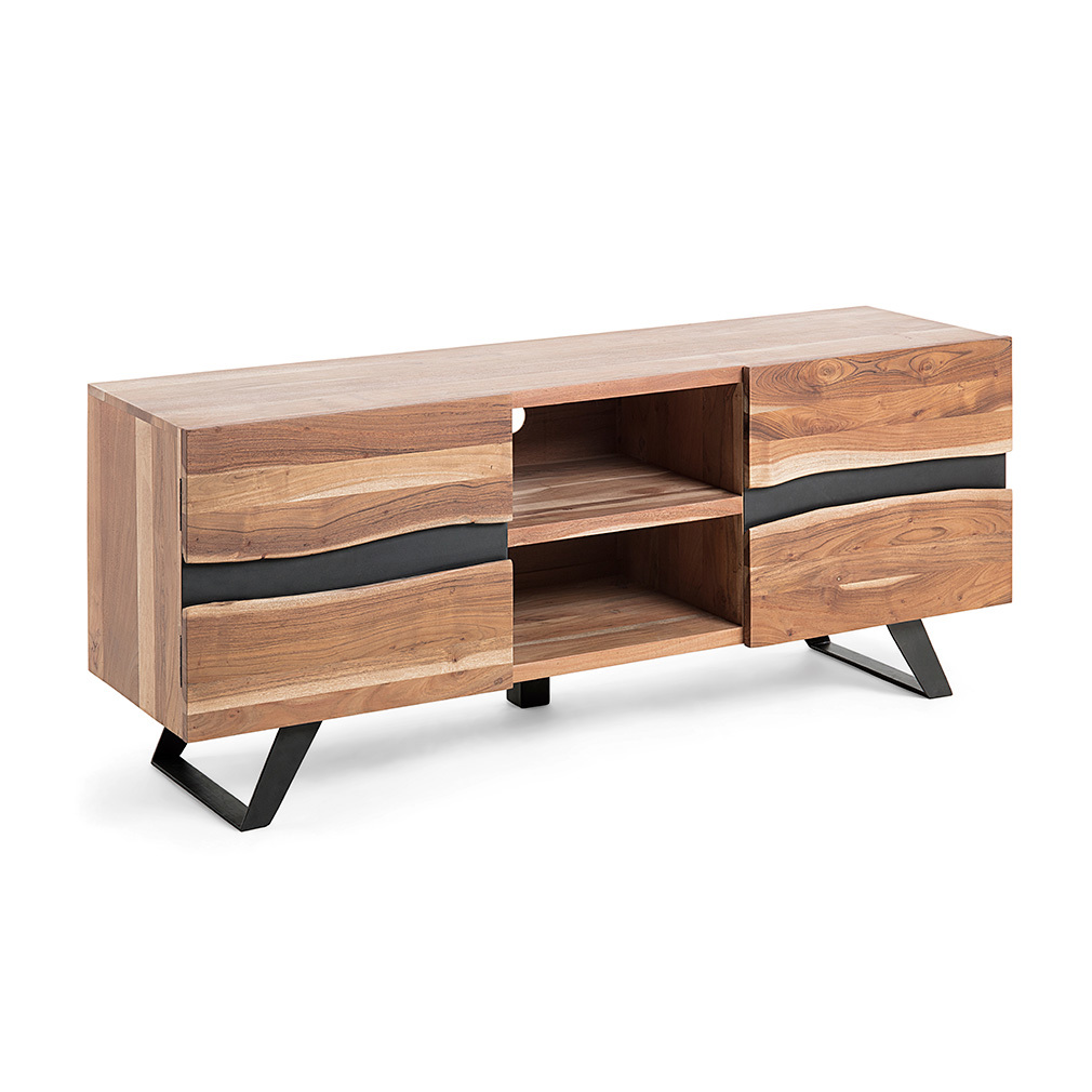 Kave Home Uxia TV Stand Acacia/Black, 160 x 65 cm