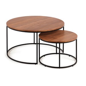 Yoana Side Table Set, Walnut/Black, 2 pcs