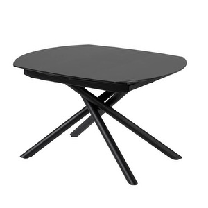 Yodalia Extendable Dining Table, Black Glass / Black Metal, 100 x 130/190 cm